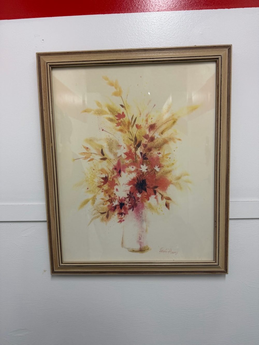 Vintage Floral Watercolor Print in Neutral Frame - Yellow & Orange Bouquet
